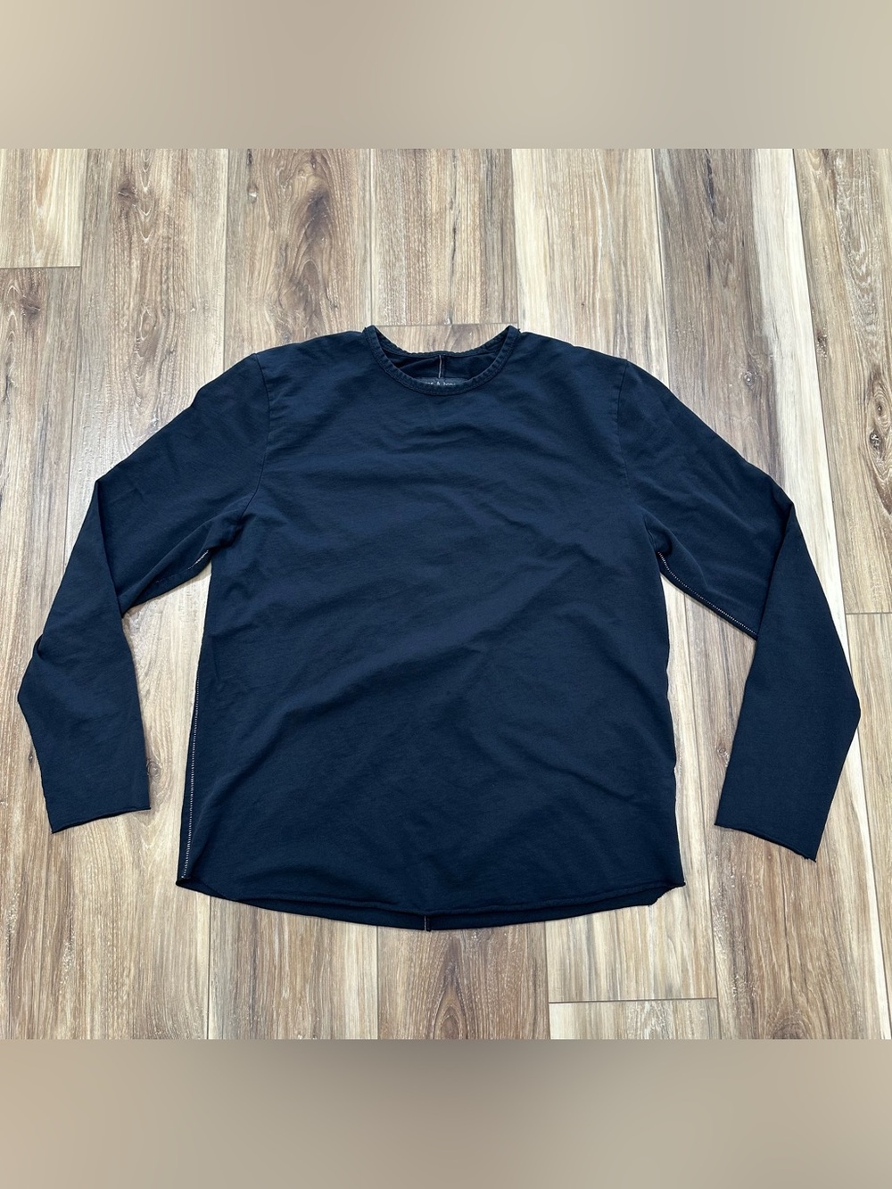 Rag & Bone Crewneck Long Sleeve 100% Cotton Shirt, Black, XL